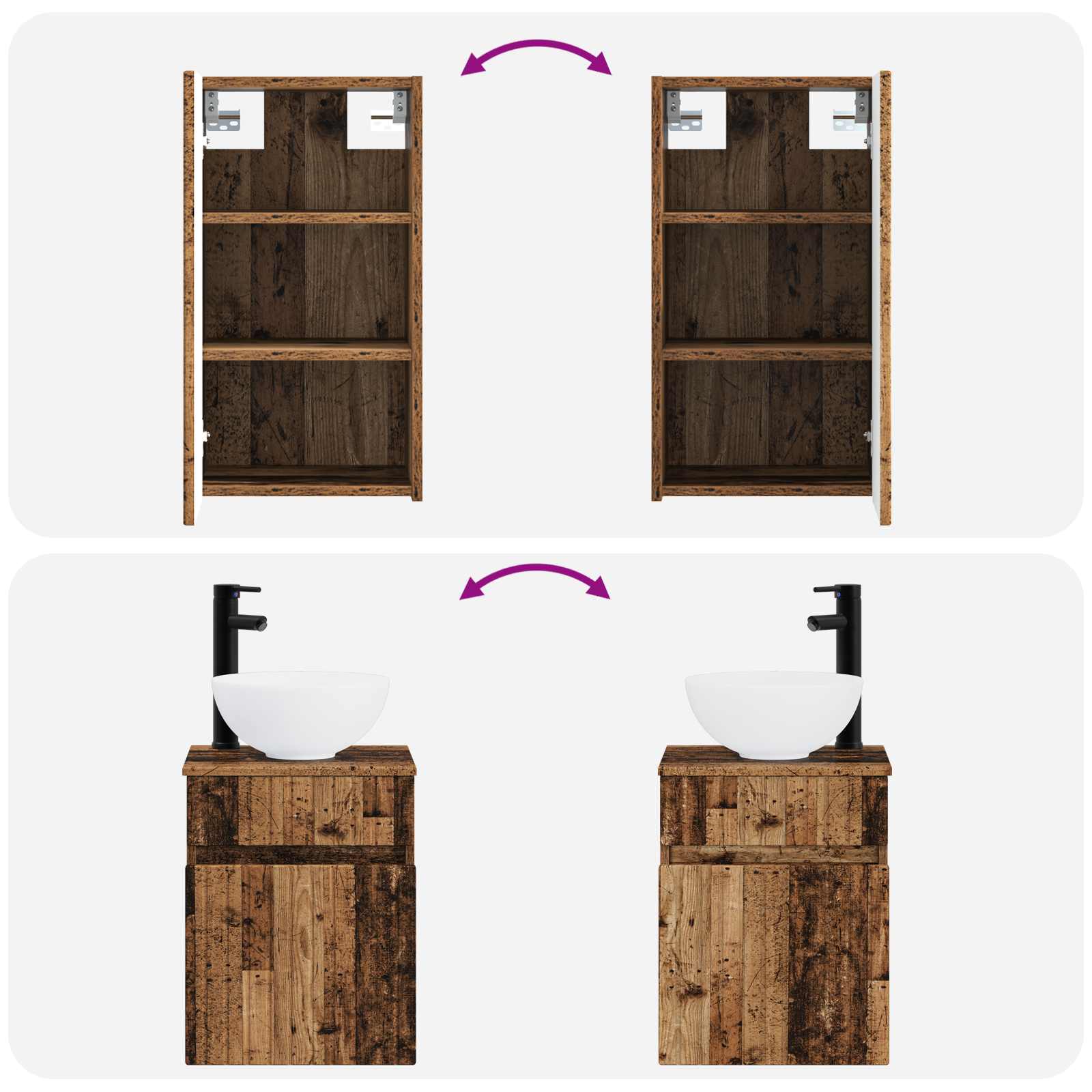 Badkamermeubelset 3 st Oud hout 33 x 34,5 x 160 cm Bewerkt hout