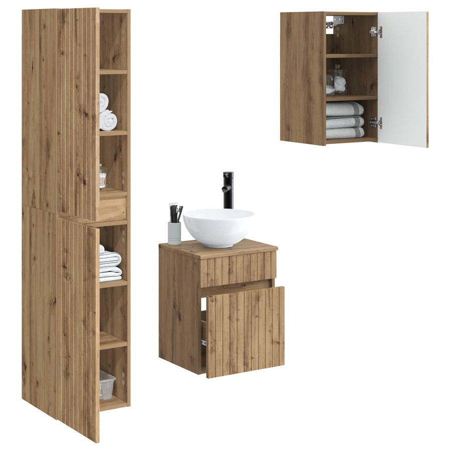 Badkamermeubelset 3 st Artisanaal eiken 33 x 34,5 x 160 cm