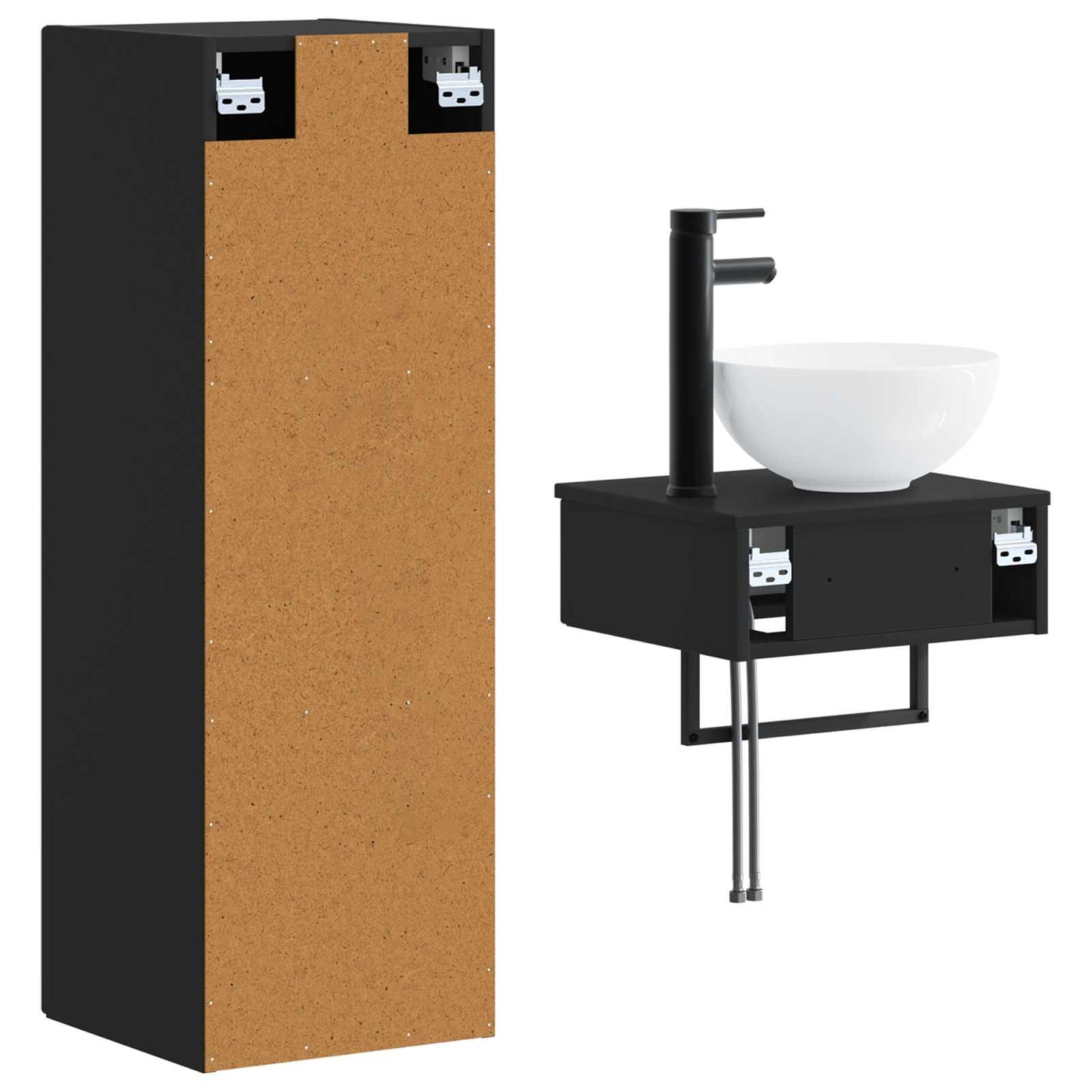 Badkamermeubelset 2 st Zwart 33 x 34,5 x 100 cm Bewerkt hout