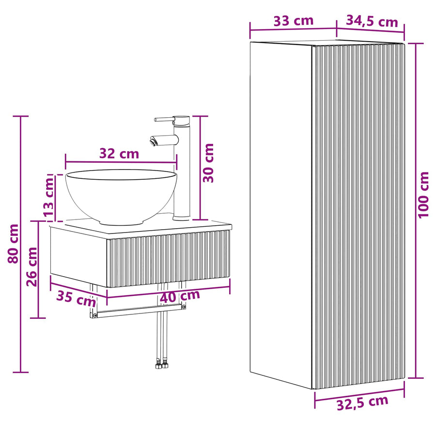 Badkamermeubelset 2 st Zwart 33 x 34,5 x 100 cm Bewerkt hout