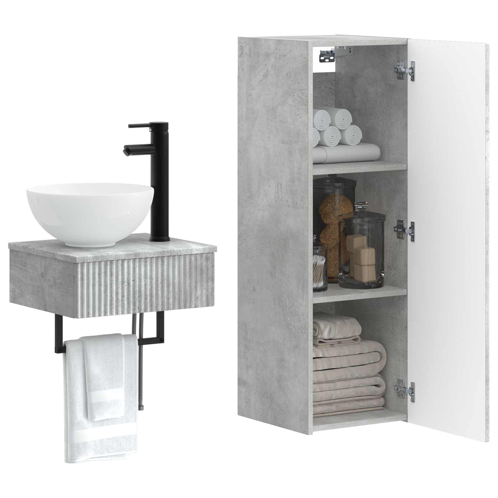 Badkamermeubelset 2 st Betongrijs 33 x 34,5 x 100 cm