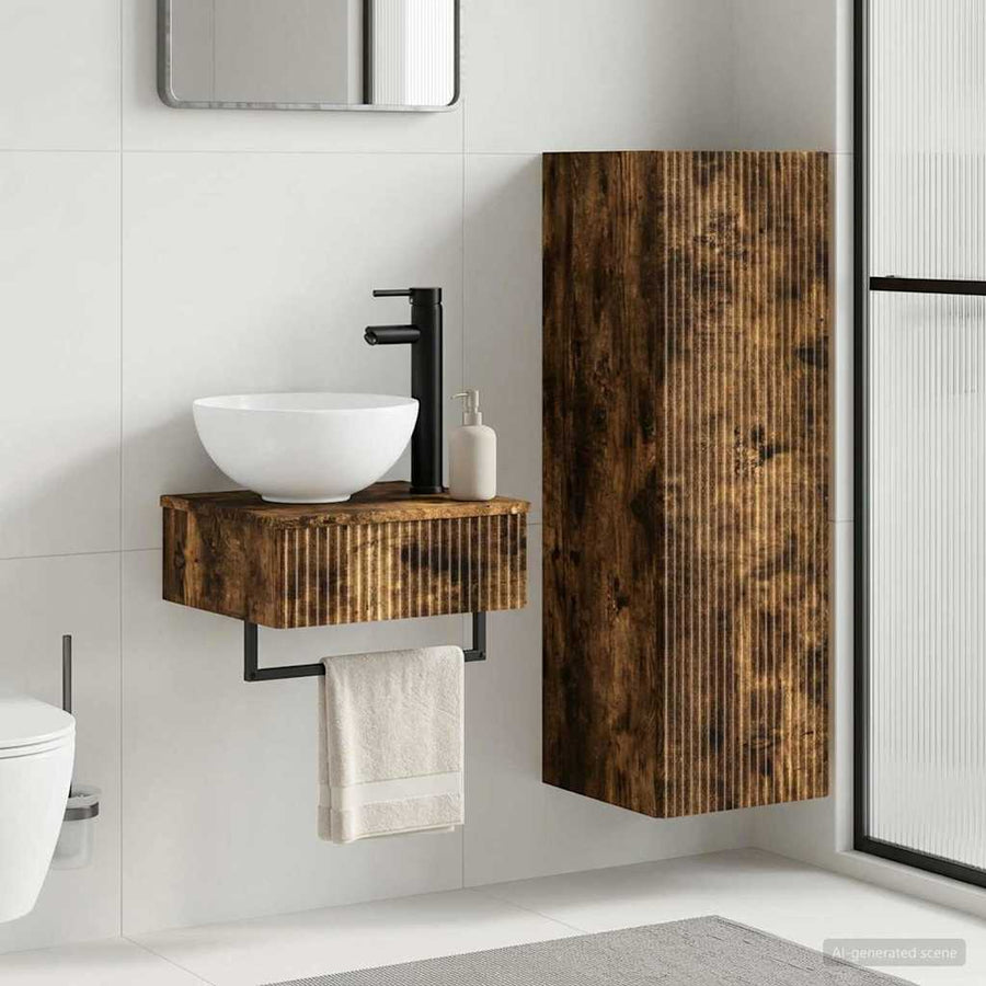 Badkamermeubelset 2 st Gerookt eiken 33 x 34,5 x 100 cm