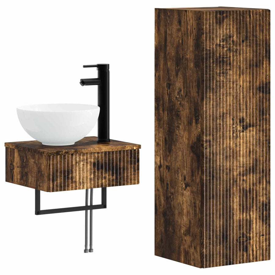 Badkamermeubelset 2 st Gerookt eiken 33 x 34,5 x 100 cm