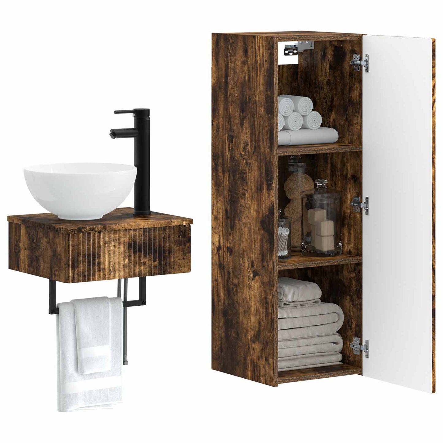 Badkamermeubelset 2 st Gerookt eiken 33 x 34,5 x 100 cm