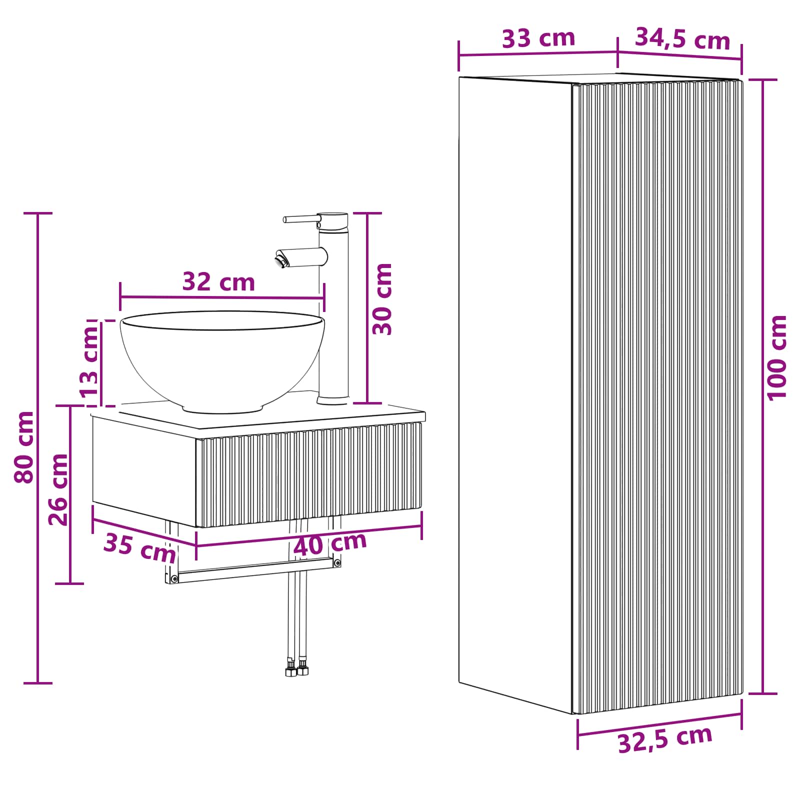 Badkamermeubelset 2 st Gerookt eiken 33 x 34,5 x 100 cm