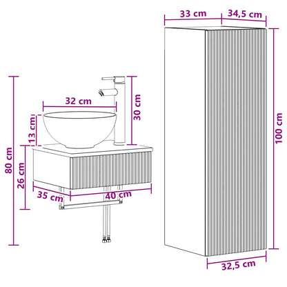 Badkamermeubelset 2 st Gerookt eiken 33 x 34,5 x 100 cm
