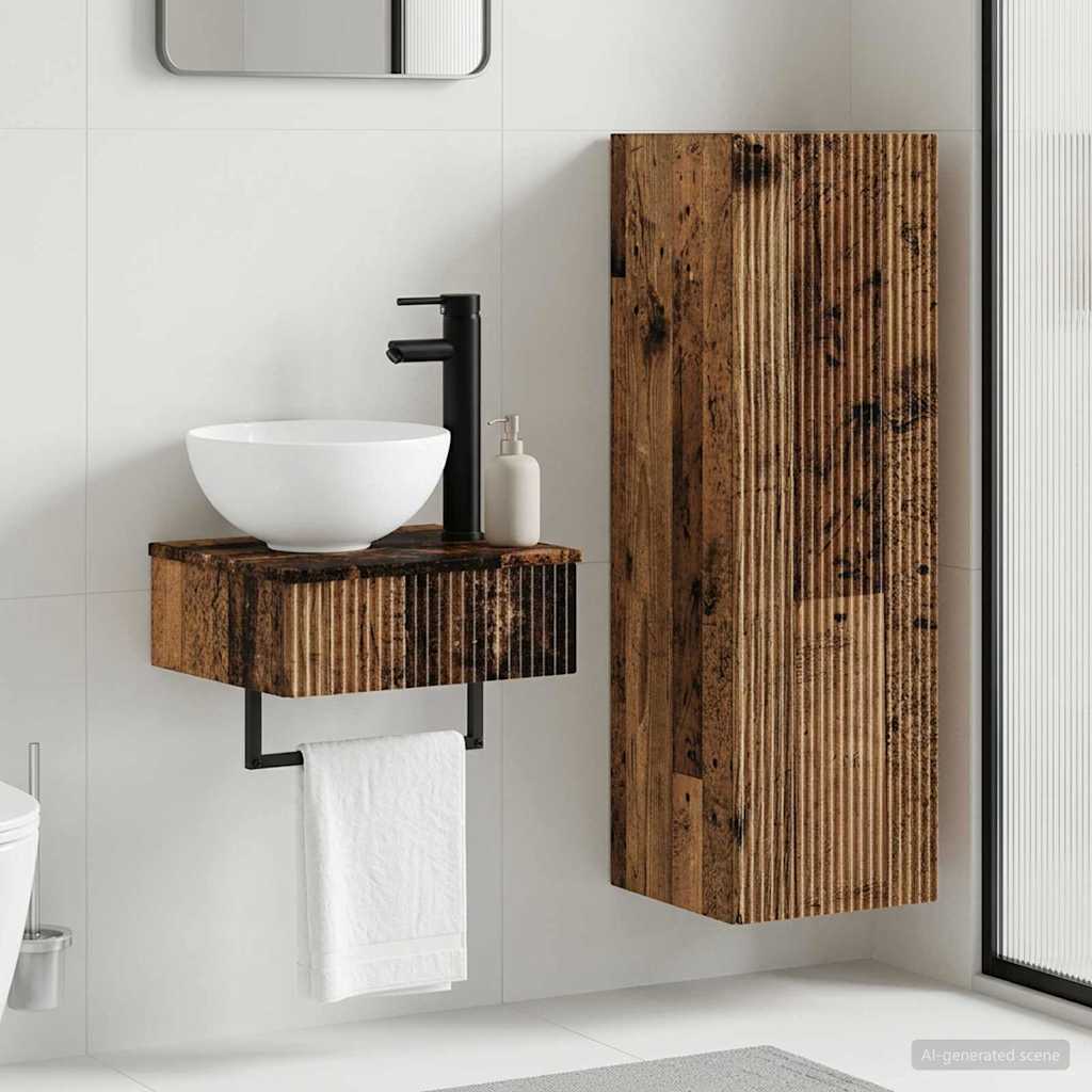 Badkamermeubelset 2 st Oud hout 33 x 34,5 x 100 cm Bewerkt hout