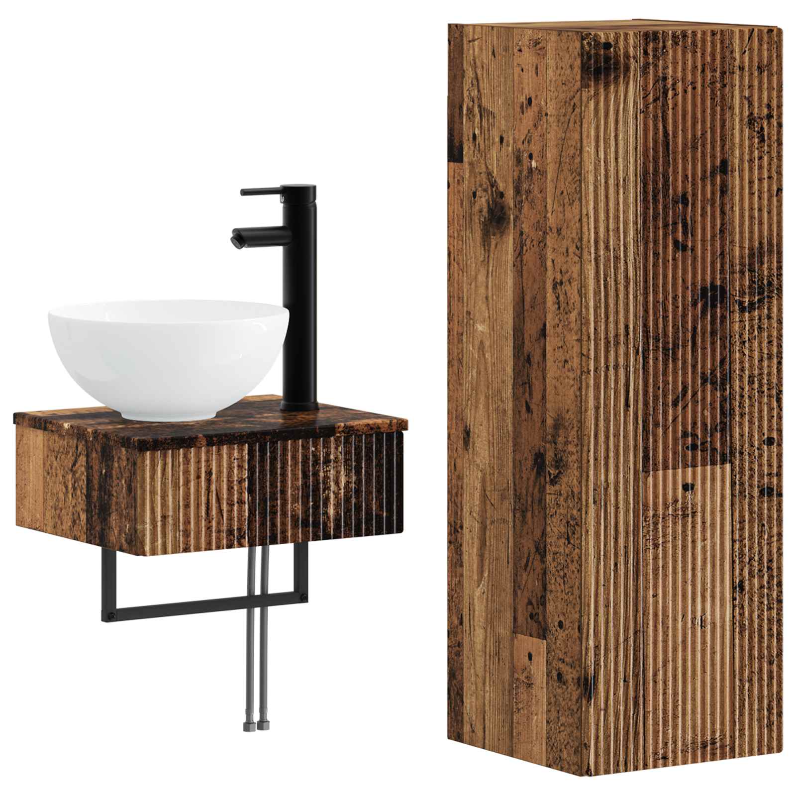 Badkamermeubelset 2 st Oud hout 33 x 34,5 x 100 cm Bewerkt hout