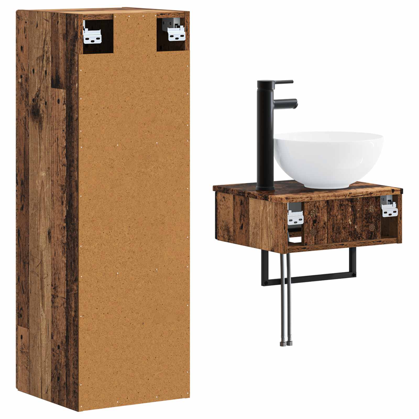 Badkamermeubelset 2 st Oud hout 33 x 34,5 x 100 cm Bewerkt hout