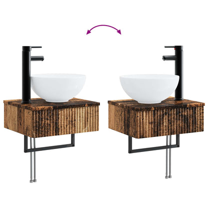 Badkamermeubelset 2 st Oud hout 33 x 34,5 x 100 cm Bewerkt hout