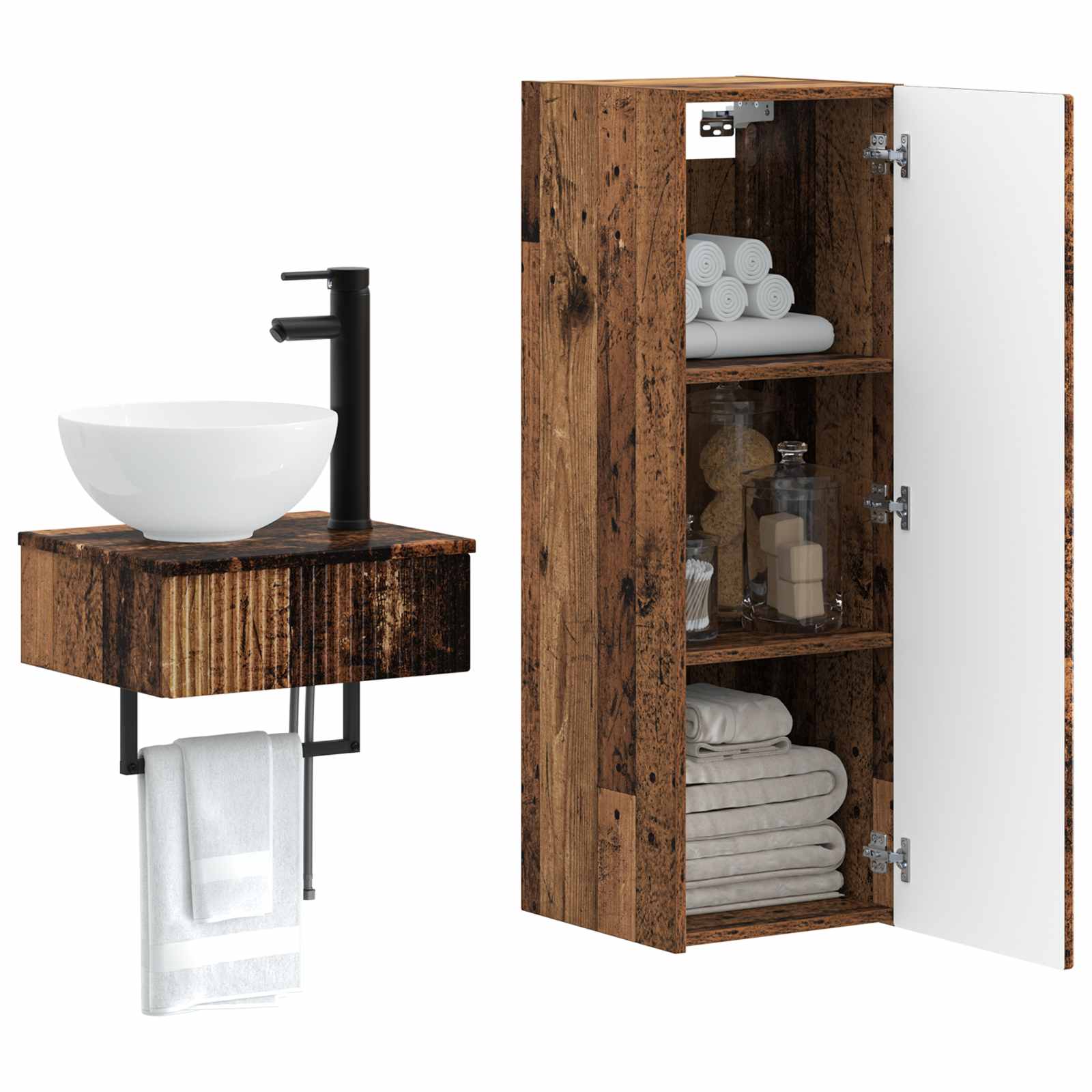 Badkamermeubelset 2 st Oud hout 33 x 34,5 x 100 cm Bewerkt hout