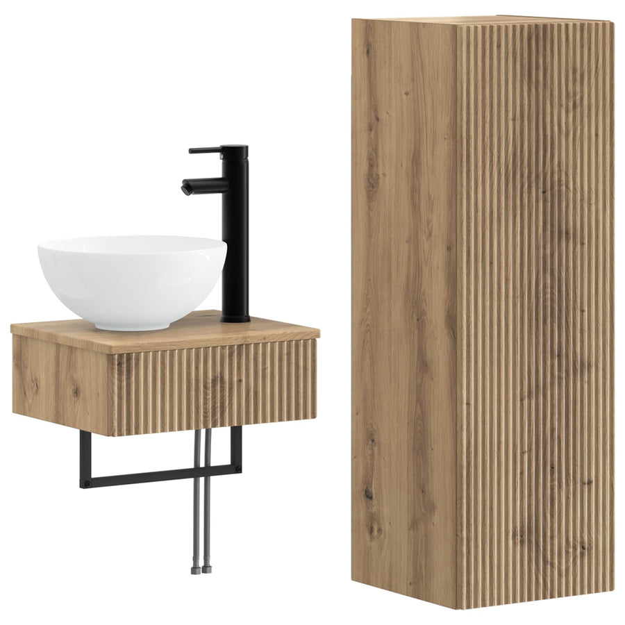 Badkamermeubelset 2 st Artisanaal eiken 33 x 34,5 x 100 cm
