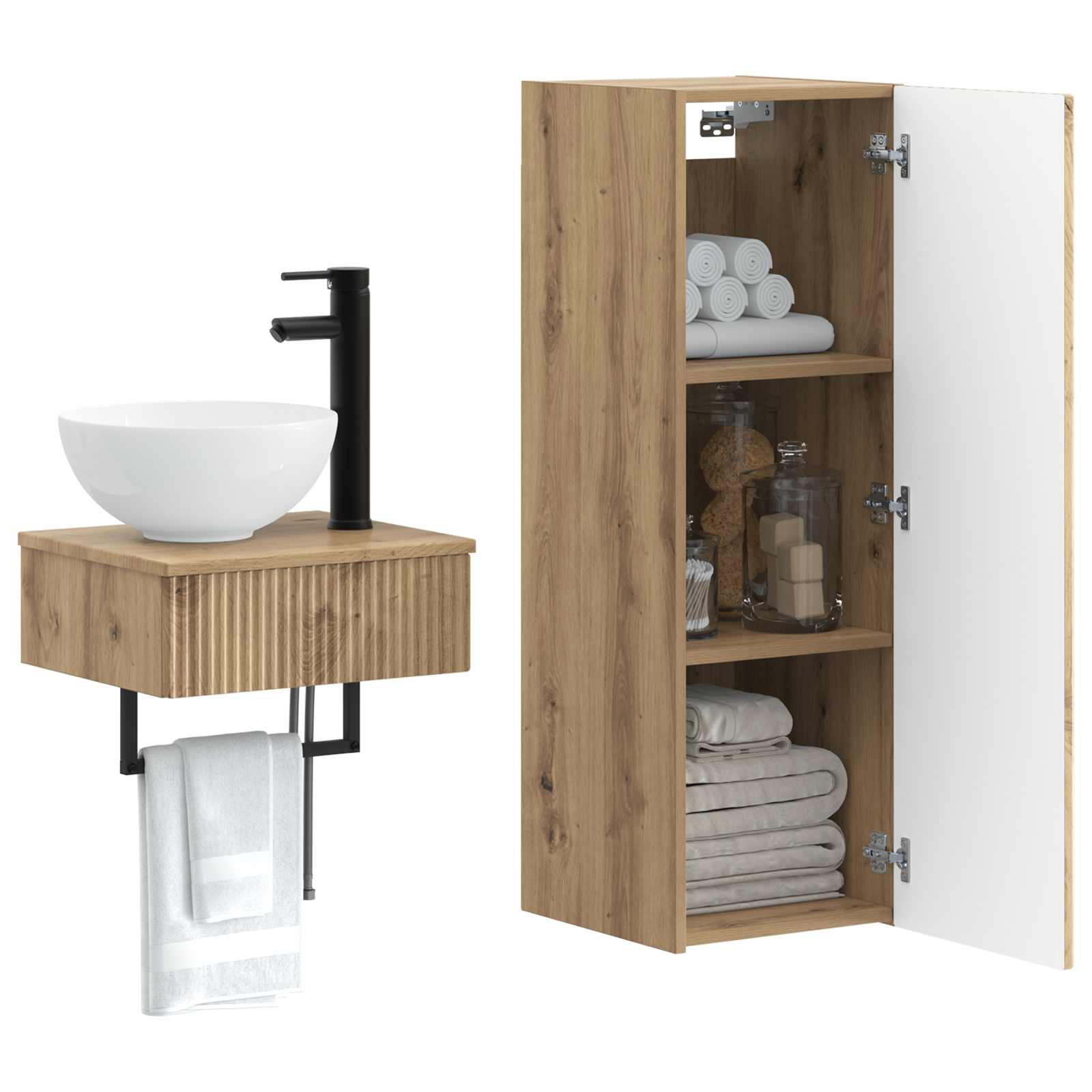 Badkamermeubelset 2 st Artisanaal eiken 33 x 34,5 x 100 cm