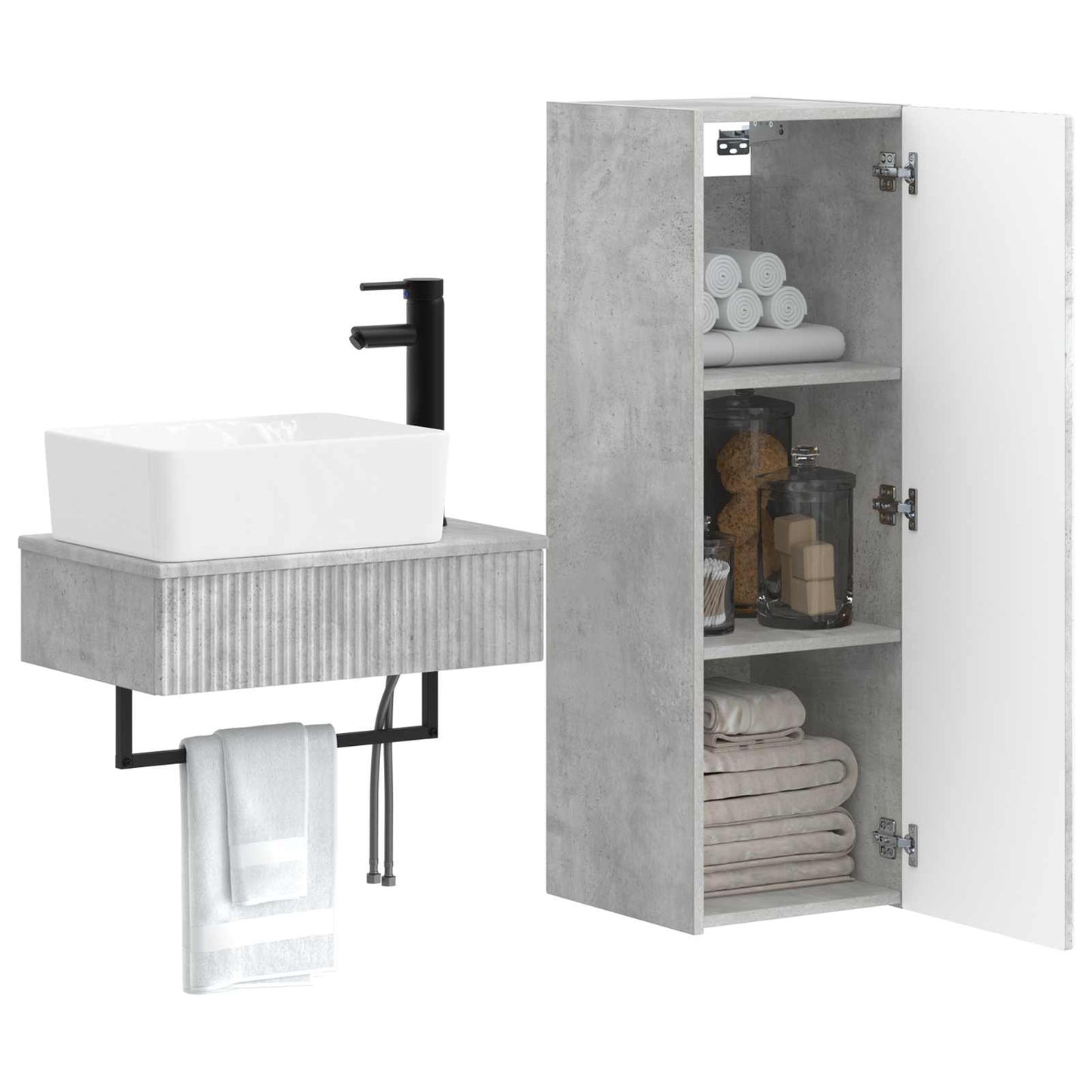 Badkamermeubelset 2 st Betongrijs 33 x 34,5 x 100 cm