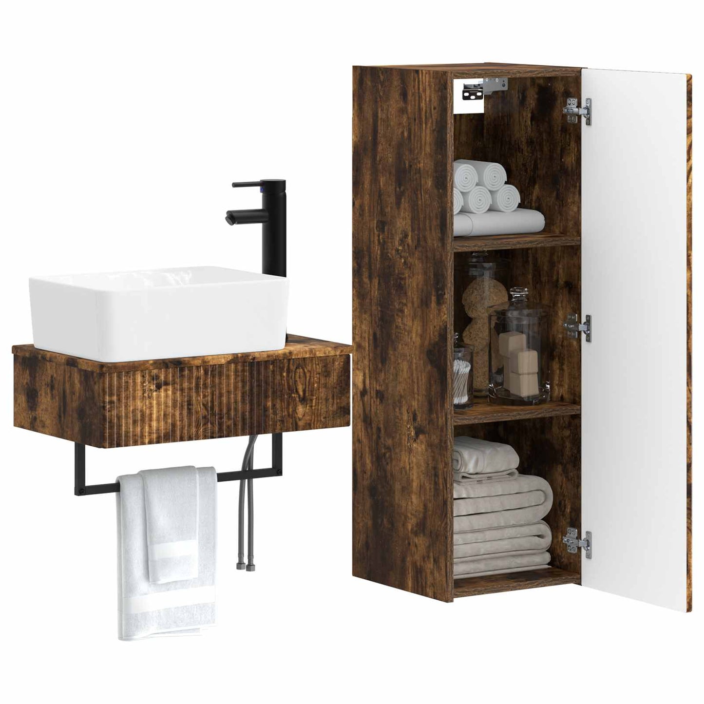 Badkamermeubelset 2 st Gerookt eiken 33 x 34,5 x 100 cm