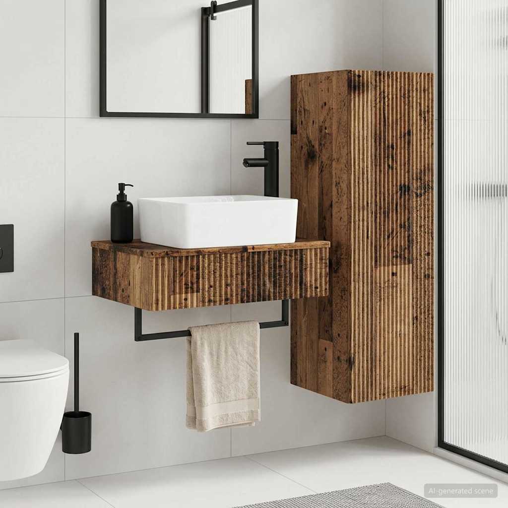 Badkamermeubelset 2 st Oud hout 33 x 34,5 x 100 cm Bewerkt hout