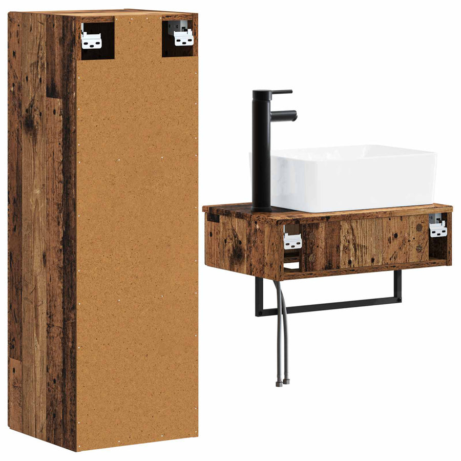 Badkamermeubelset 2 st Oud hout 33 x 34,5 x 100 cm Bewerkt hout