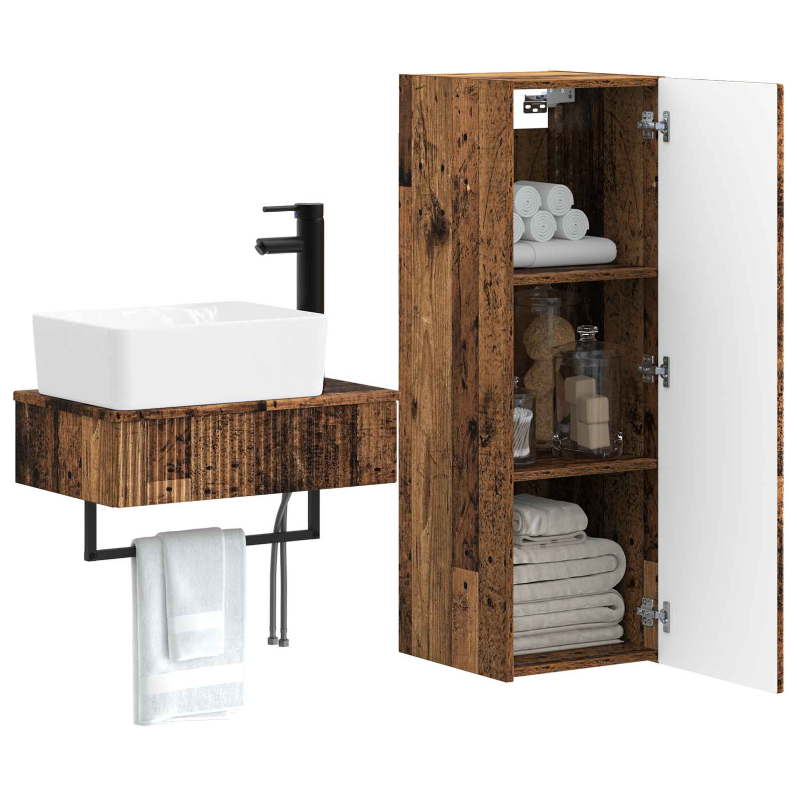 Badkamermeubelset 2 st Oud hout 33 x 34,5 x 100 cm Bewerkt hout