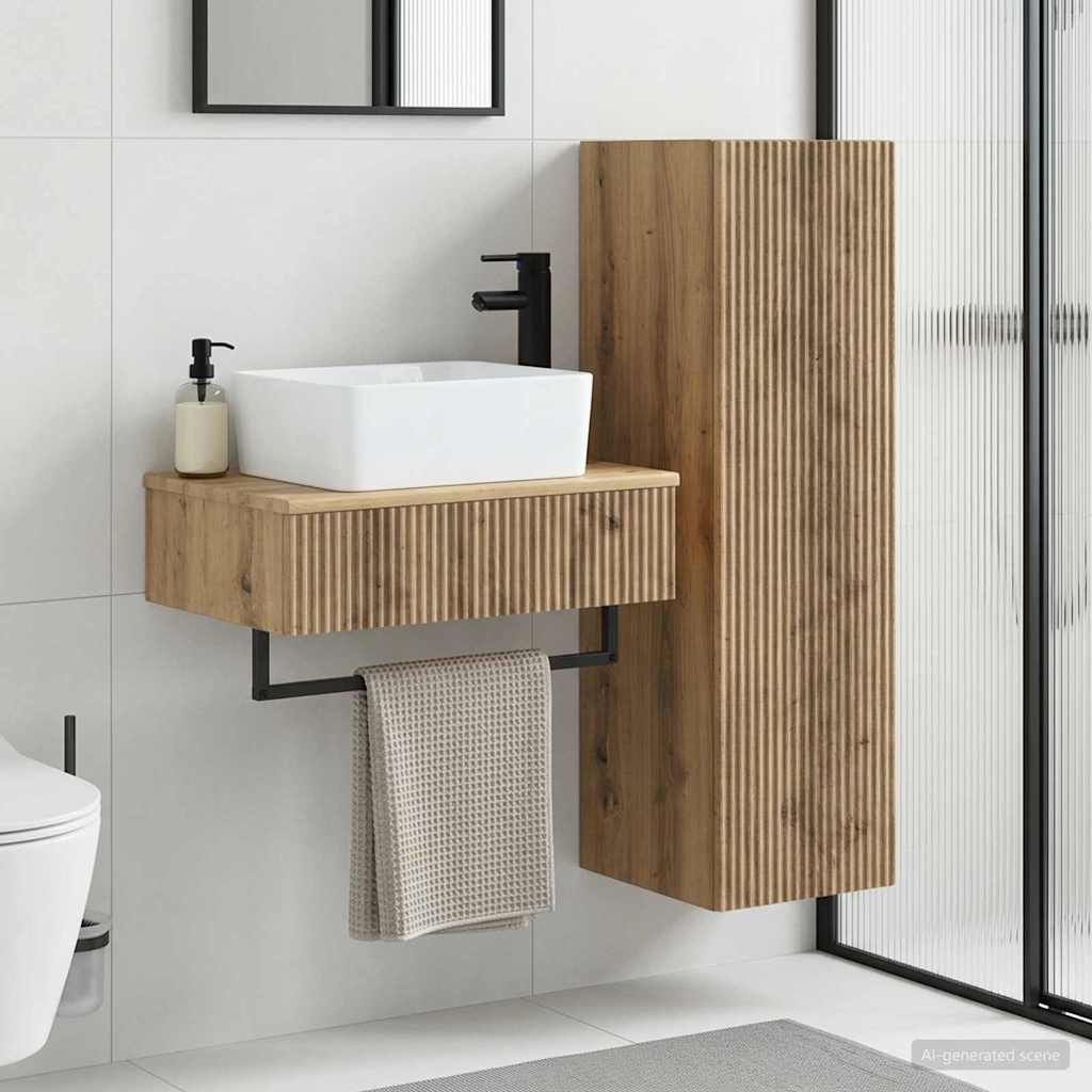 Badkamermeubelset 2 st Artisanaal eiken 33 x 34,5 x 100 cm