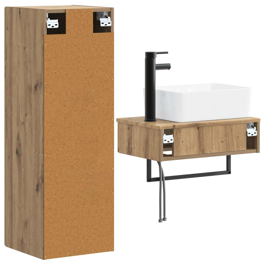 Badkamermeubelset 2 st Artisanaal eiken 33 x 34,5 x 100 cm