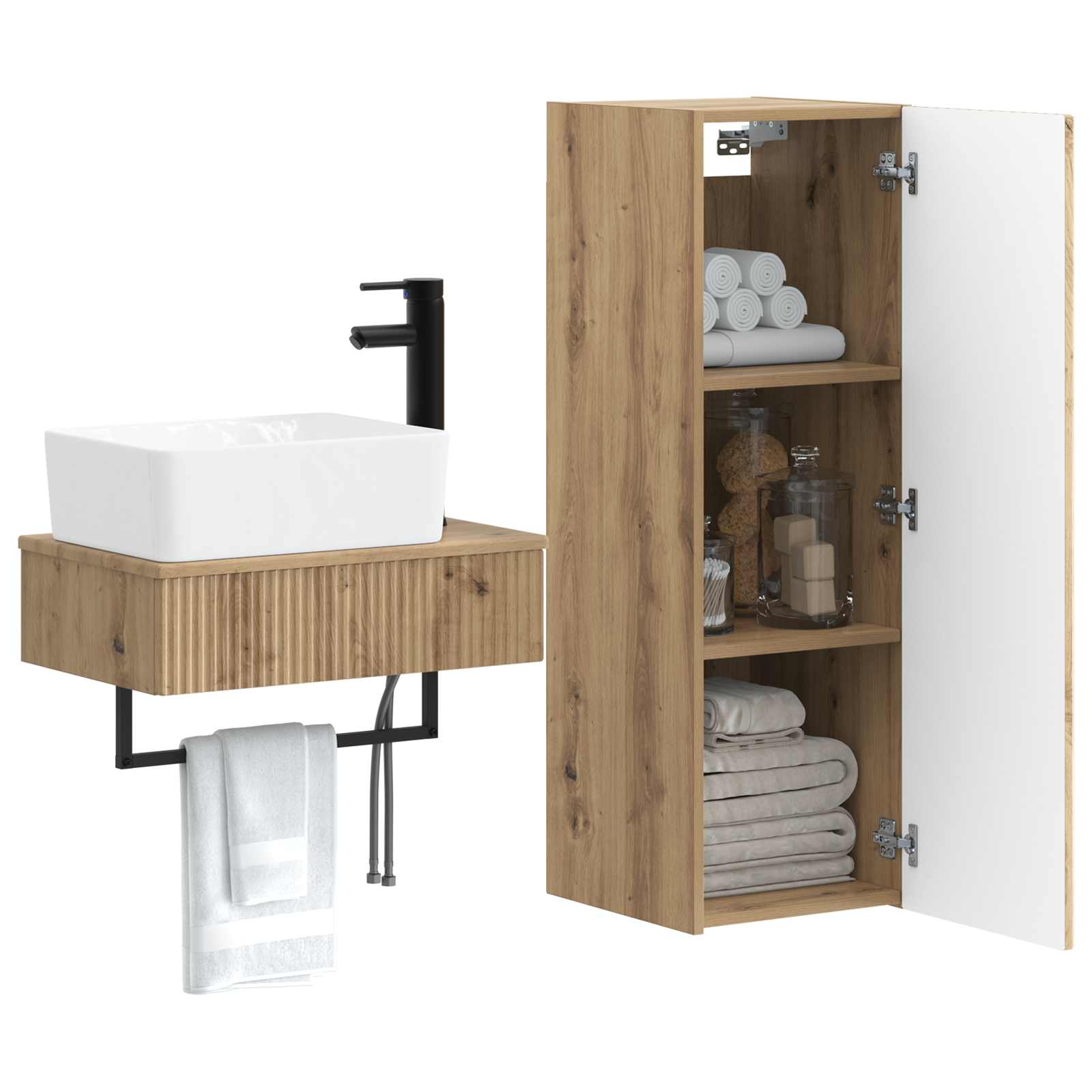 Badkamermeubelset 2 st Artisanaal eiken 33 x 34,5 x 100 cm