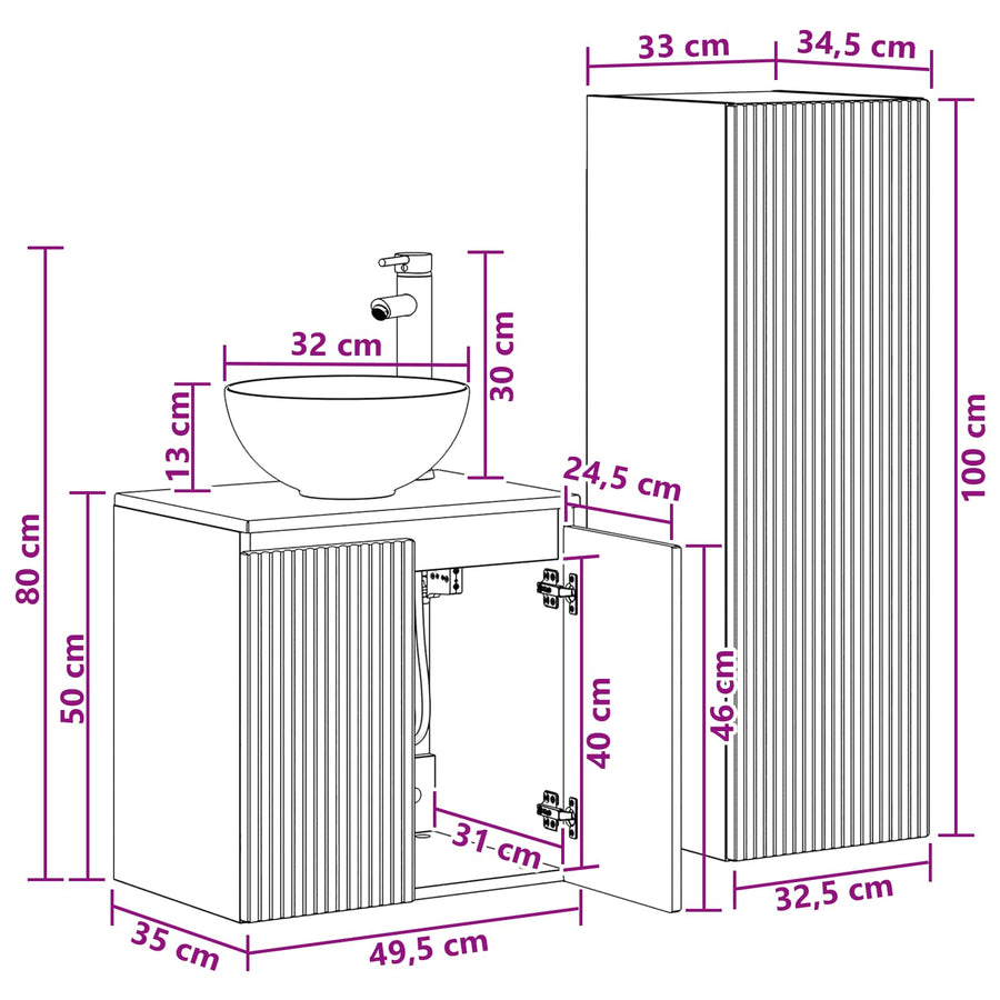 Badkamermeubelset 2 st Zwart 33 x 34,5 x 100 cm Bewerkt hout