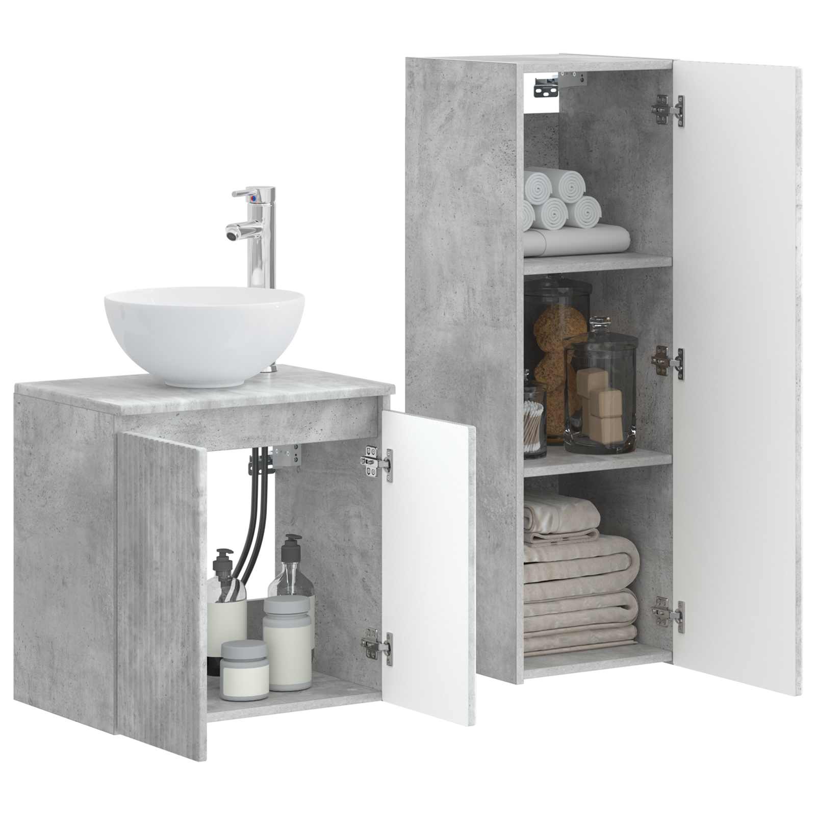 Badkamermeubelset 2 st Betongrijs 33 x 34,5 x 100 cm