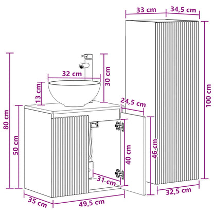 Badkamermeubelset 2 st Hoogglans Wit 33 x 34,5 x 100 cm