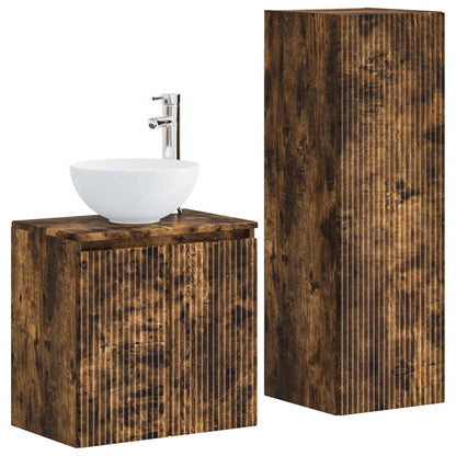 Badkamermeubelset 2 st Gerookt eiken 33 x 34,5 x 100 cm