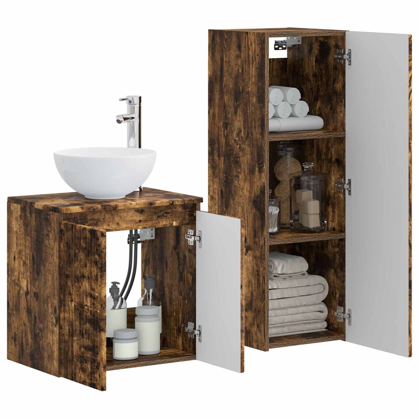 Badkamermeubelset 2 st Gerookt eiken 33 x 34,5 x 100 cm