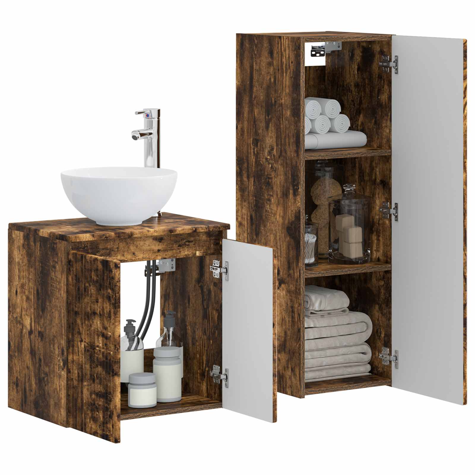 Badkamermeubelset 2 st Gerookt eiken 33 x 34,5 x 100 cm
