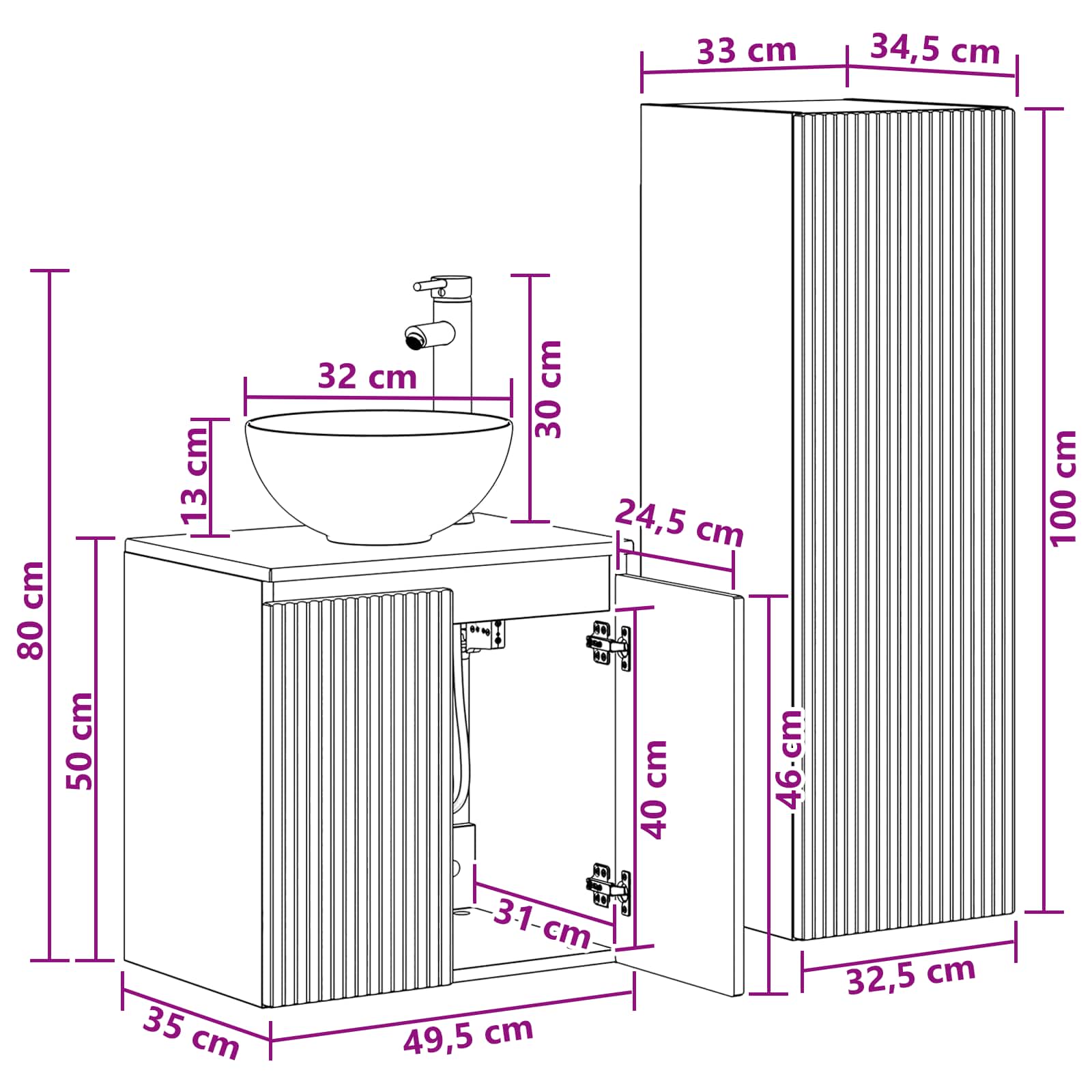 Badkamermeubelset 2 st Grijs Sonoma 33 x 34,5 x 100 cm
