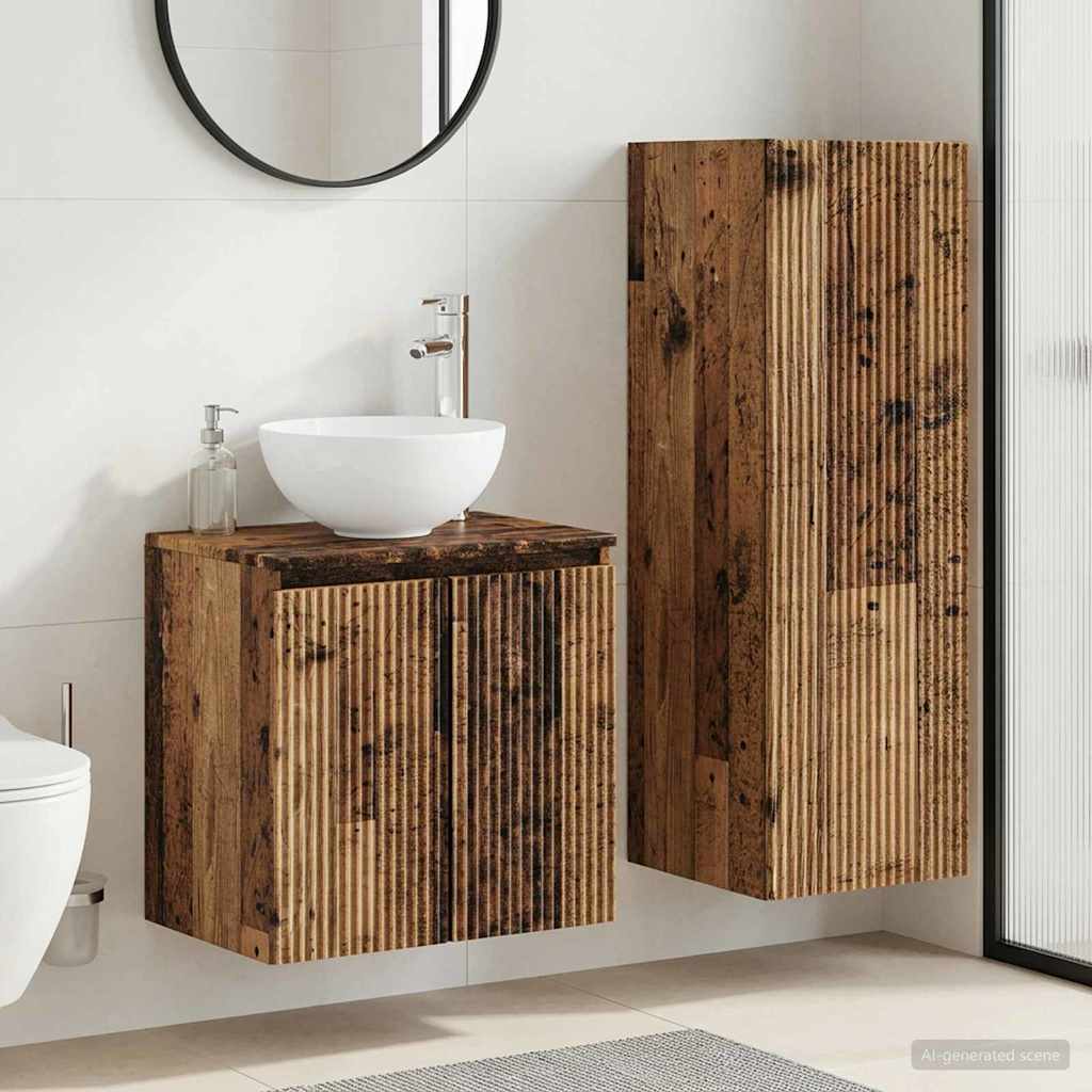 Badkamermeubelset 2 st Oud hout 33 x 34,5 x 100 cm Bewerkt hout
