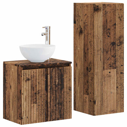 Badkamermeubelset 2 st Oud hout 33 x 34,5 x 100 cm Bewerkt hout