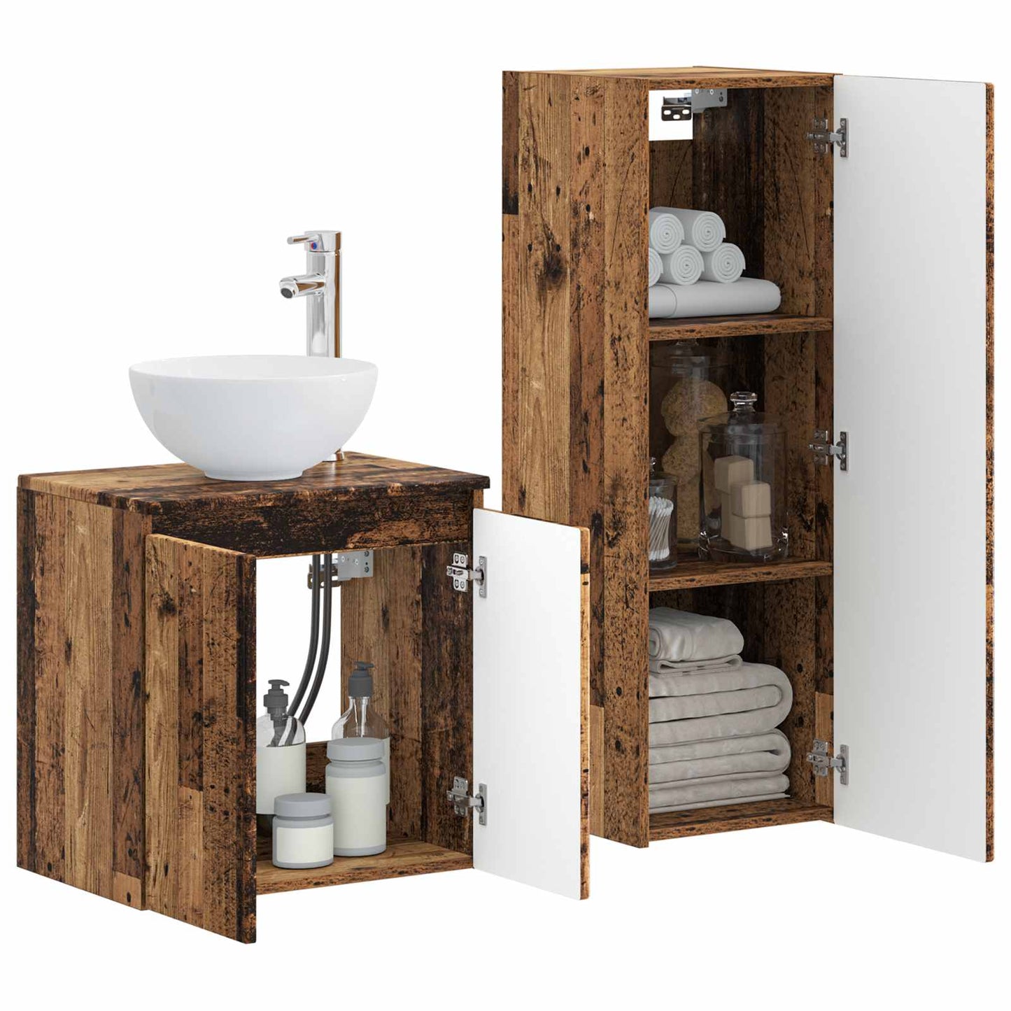 Badkamermeubelset 2 st Oud hout 33 x 34,5 x 100 cm Bewerkt hout