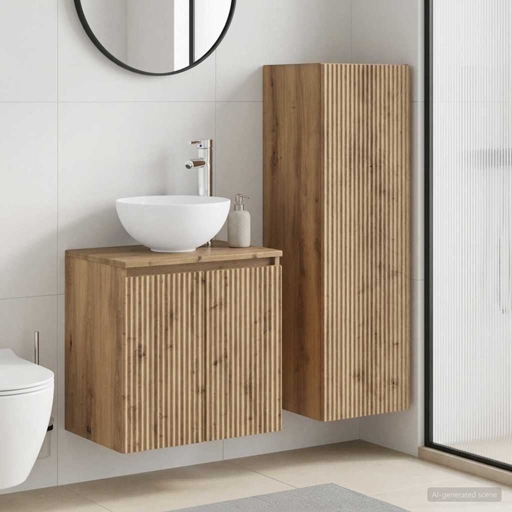 Badkamermeubelset 2 st Artisanaal eiken 33 x 34,5 x 100 cm