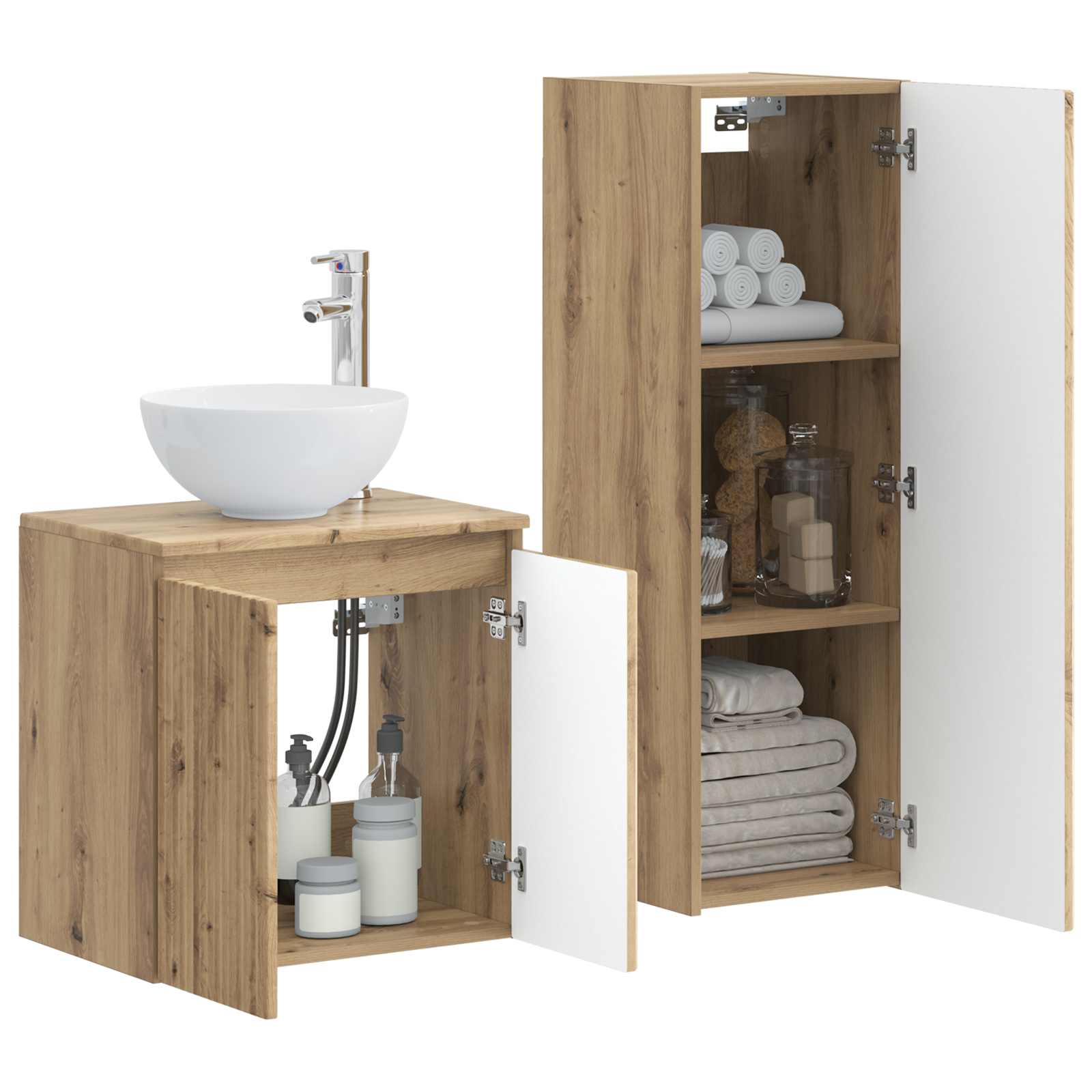 Badkamermeubelset 2 st Artisanaal eiken 33 x 34,5 x 100 cm