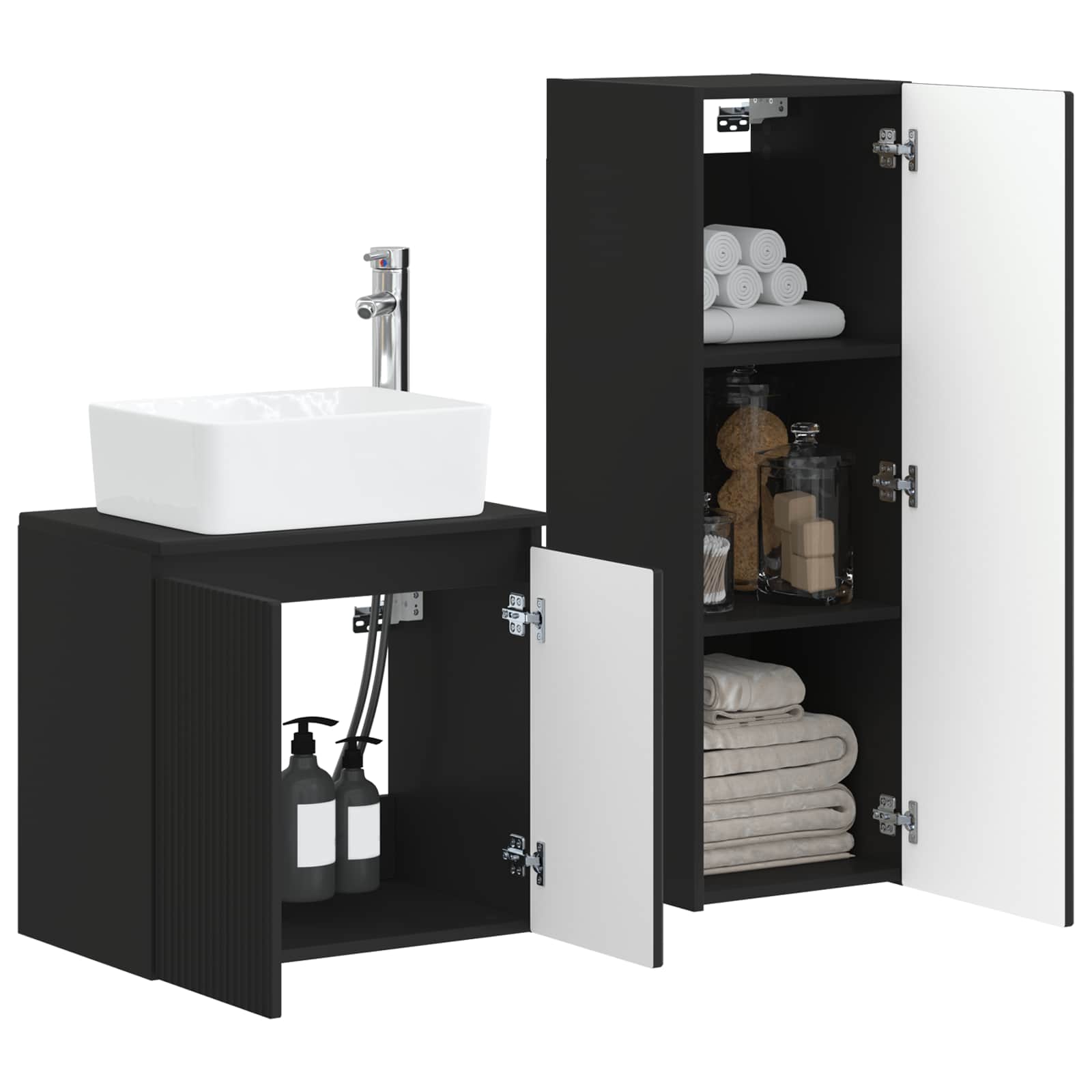 Badkamermeubelset 2 st Zwart 33 x 34,5 x 100 cm Bewerkt hout