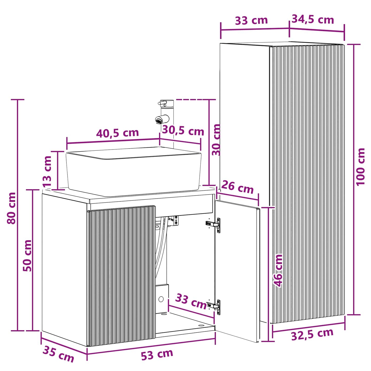 Badkamermeubelset 2 st Zwart 33 x 34,5 x 100 cm Bewerkt hout
