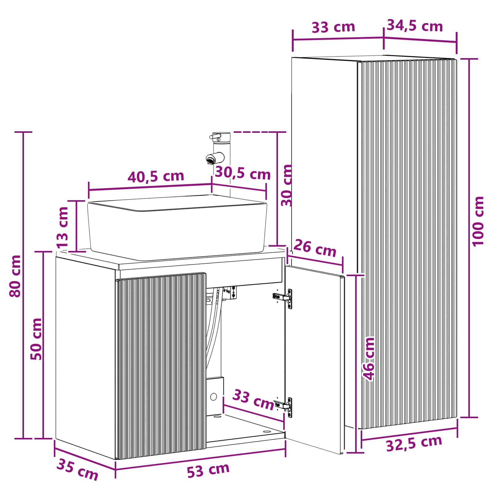 Badkamermeubelset 2 st Zwart 33 x 34,5 x 100 cm Bewerkt hout