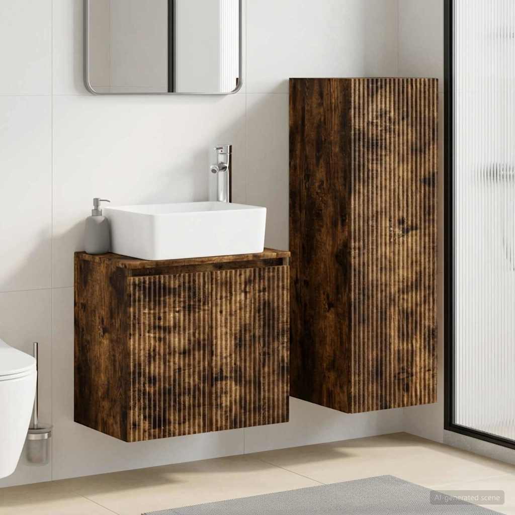 Badkamermeubelset 2 st Gerookt eiken 33 x 34,5 x 100 cm