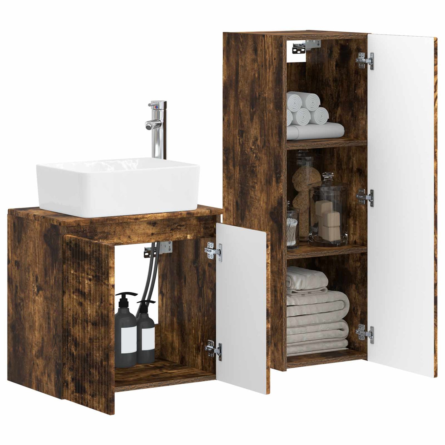 Badkamermeubelset 2 st Gerookt eiken 33 x 34,5 x 100 cm