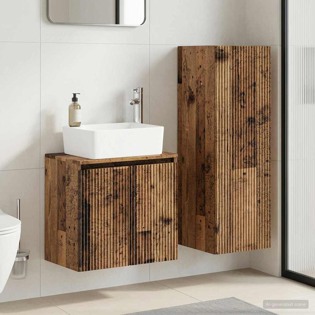 Badkamermeubelset 2 st Oud hout 33 x 34,5 x 100 cm Bewerkt hout