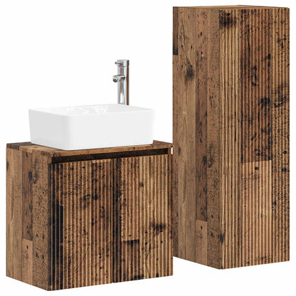 Badkamermeubelset 2 st Oud hout 33 x 34,5 x 100 cm Bewerkt hout