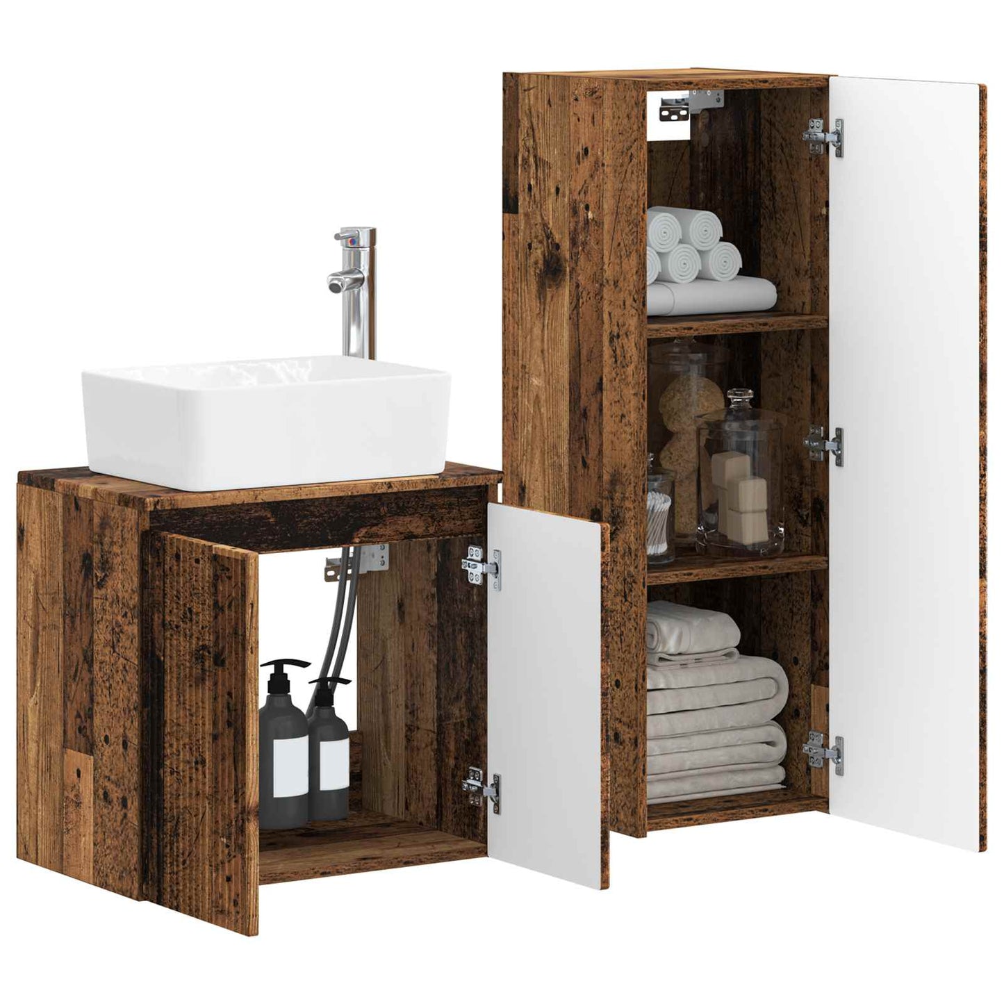 Badkamermeubelset 2 st Oud hout 33 x 34,5 x 100 cm Bewerkt hout