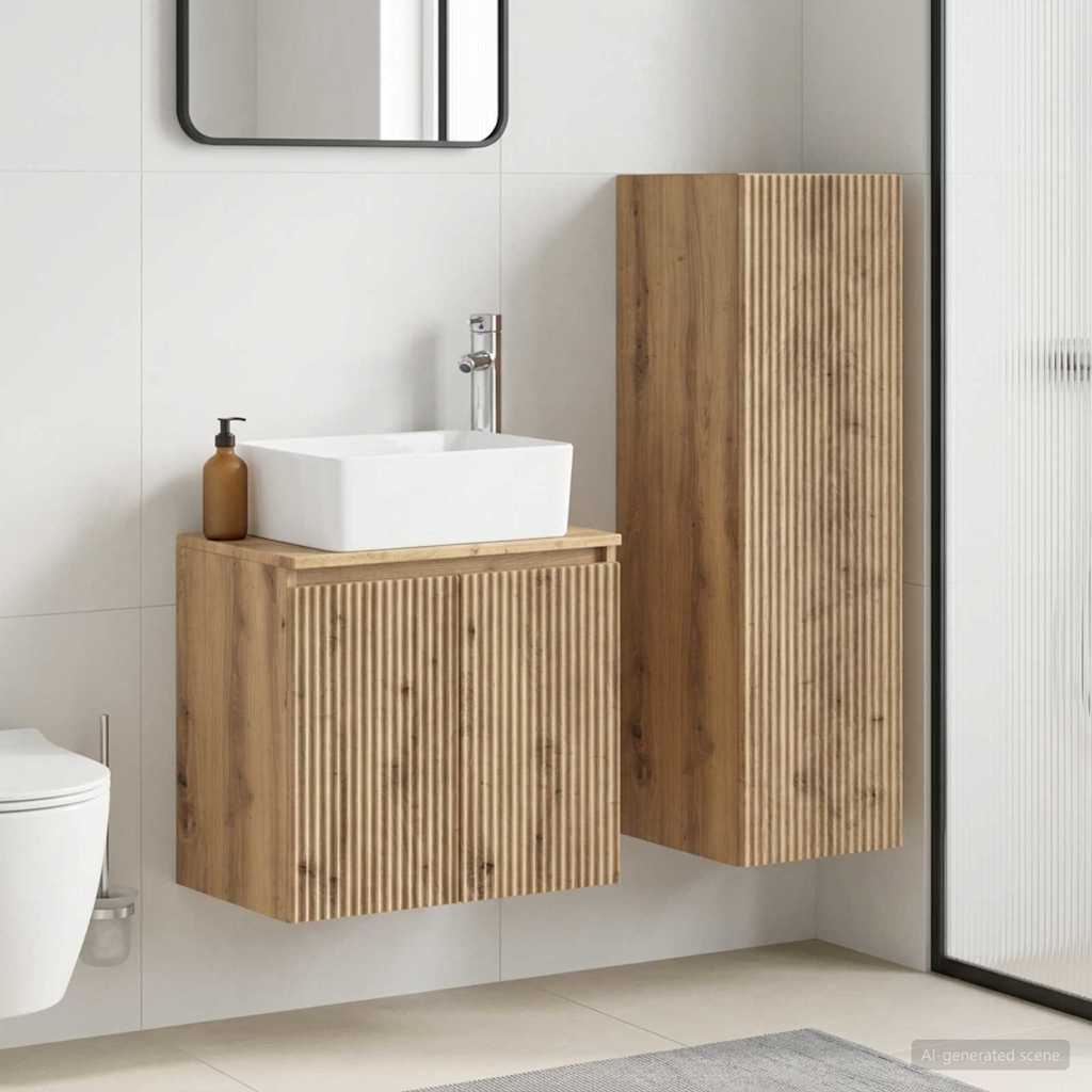 Badkamermeubelset 2 st Artisanaal eiken 33 x 34,5 x 100 cm