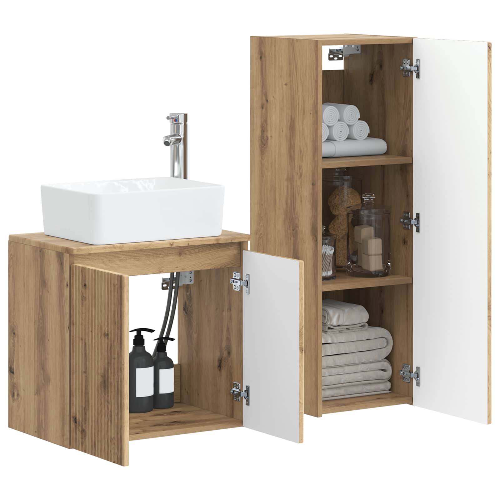 Badkamermeubelset 2 st Artisanaal eiken 33 x 34,5 x 100 cm