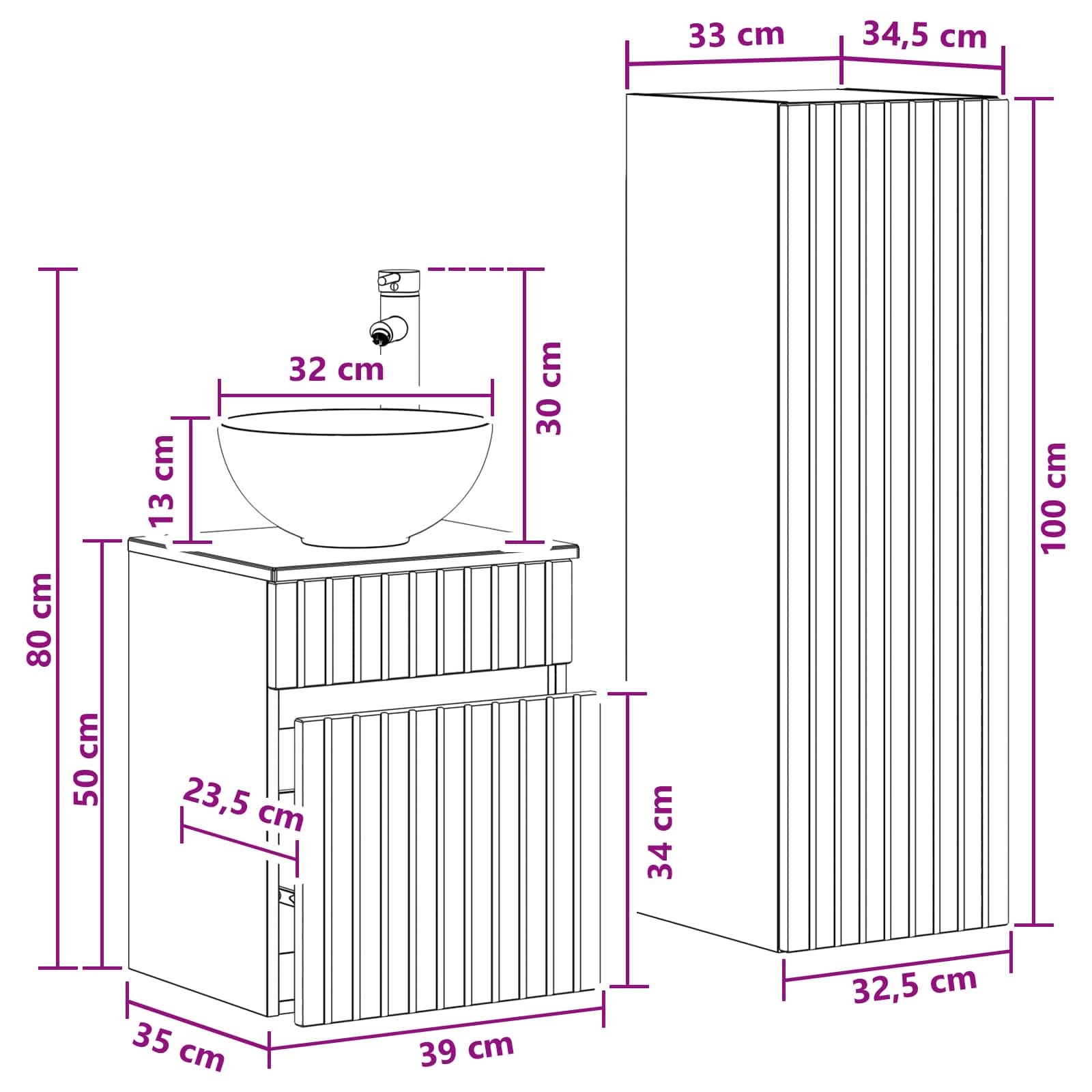 Badkamermeubelset 2 st Zwart 33 x 34,5 x 100 cm Bewerkt hout