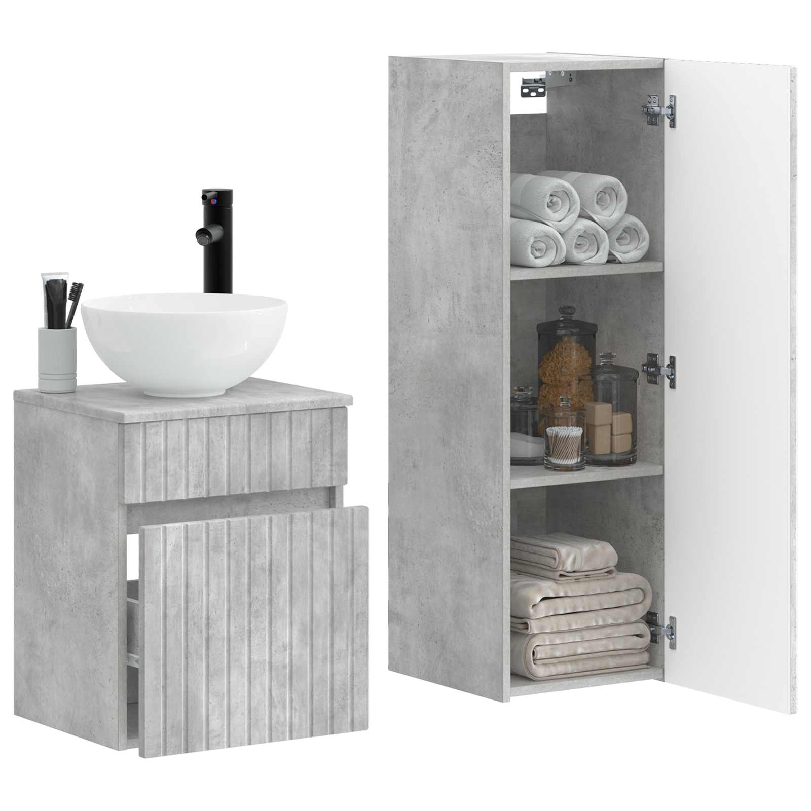 Badkamermeubelset 2 st Betongrijs 33 x 34,5 x 100 cm