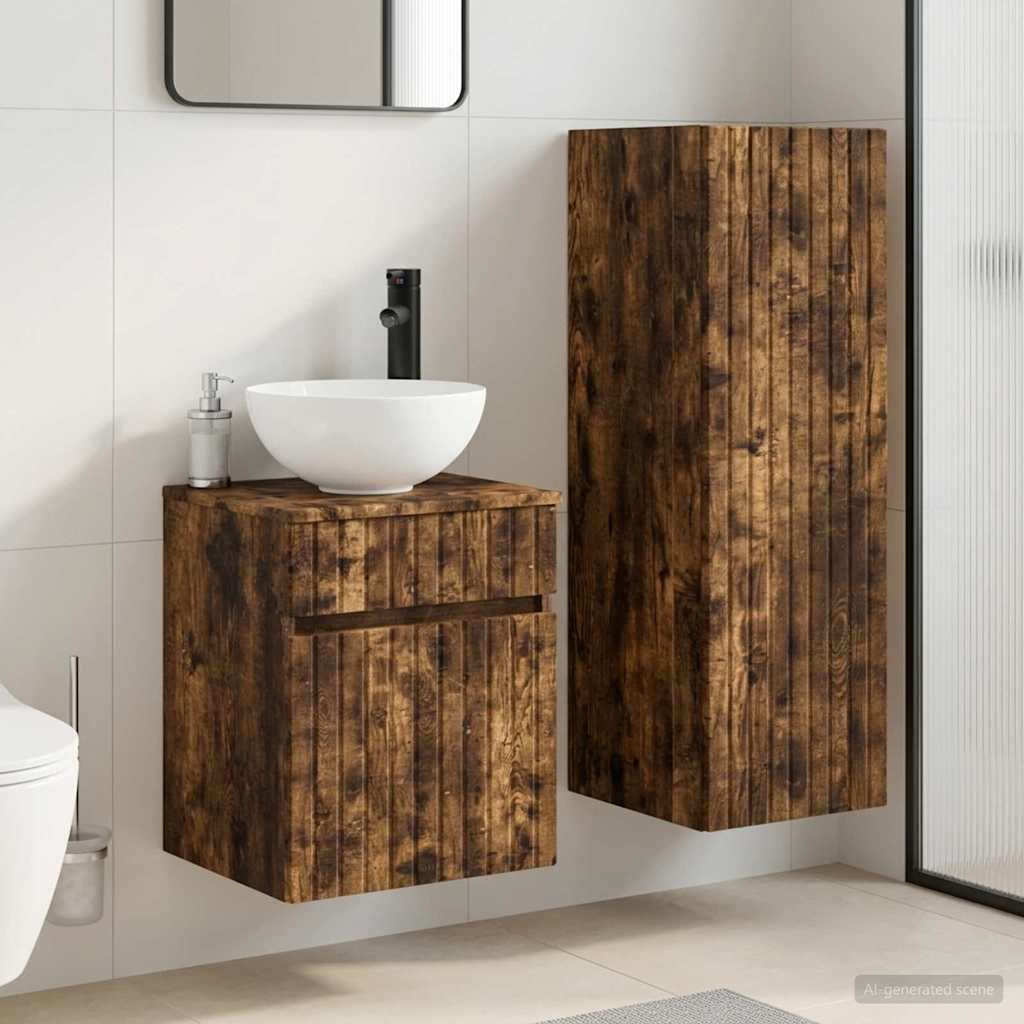 Badkamermeubelset 2 st Gerookt eiken 33 x 34,5 x 100 cm